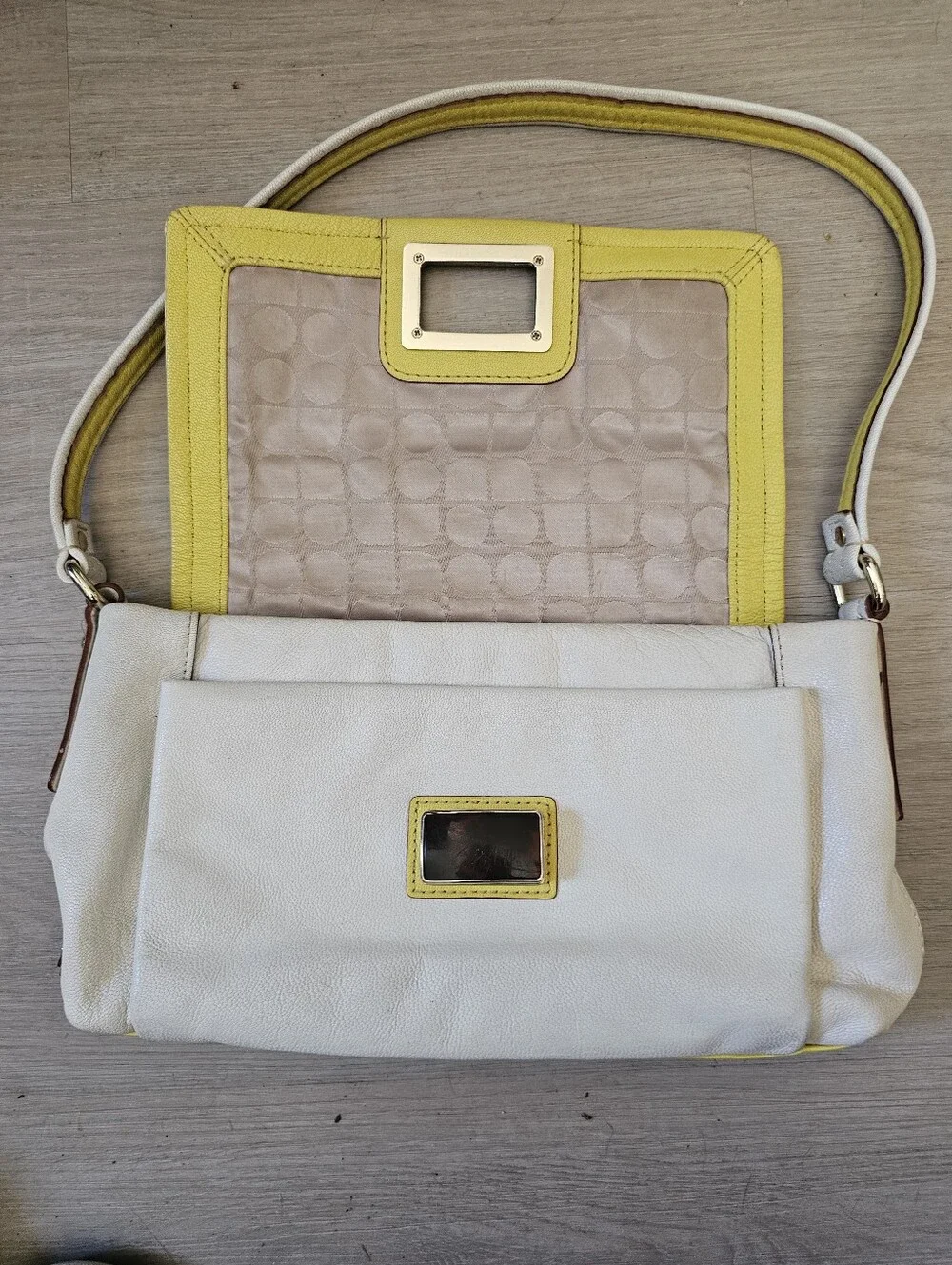 Kate Spade Cream with Yellow Lrather Envelope Purse With Strap